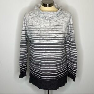 T by Talbots Grey Striped Funnel Neck Sweater